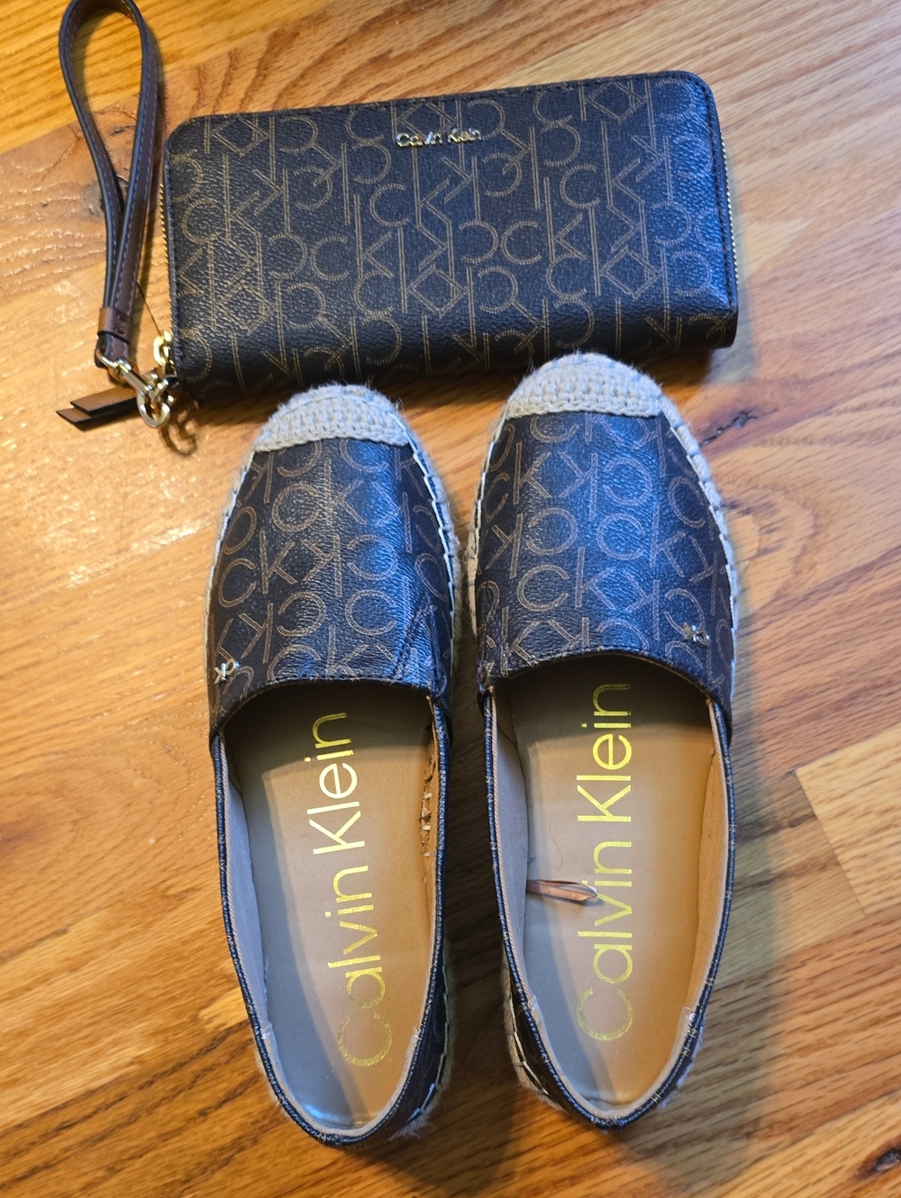Calvin Klein Navy Monogram Espadrilles with Matching Wristlet